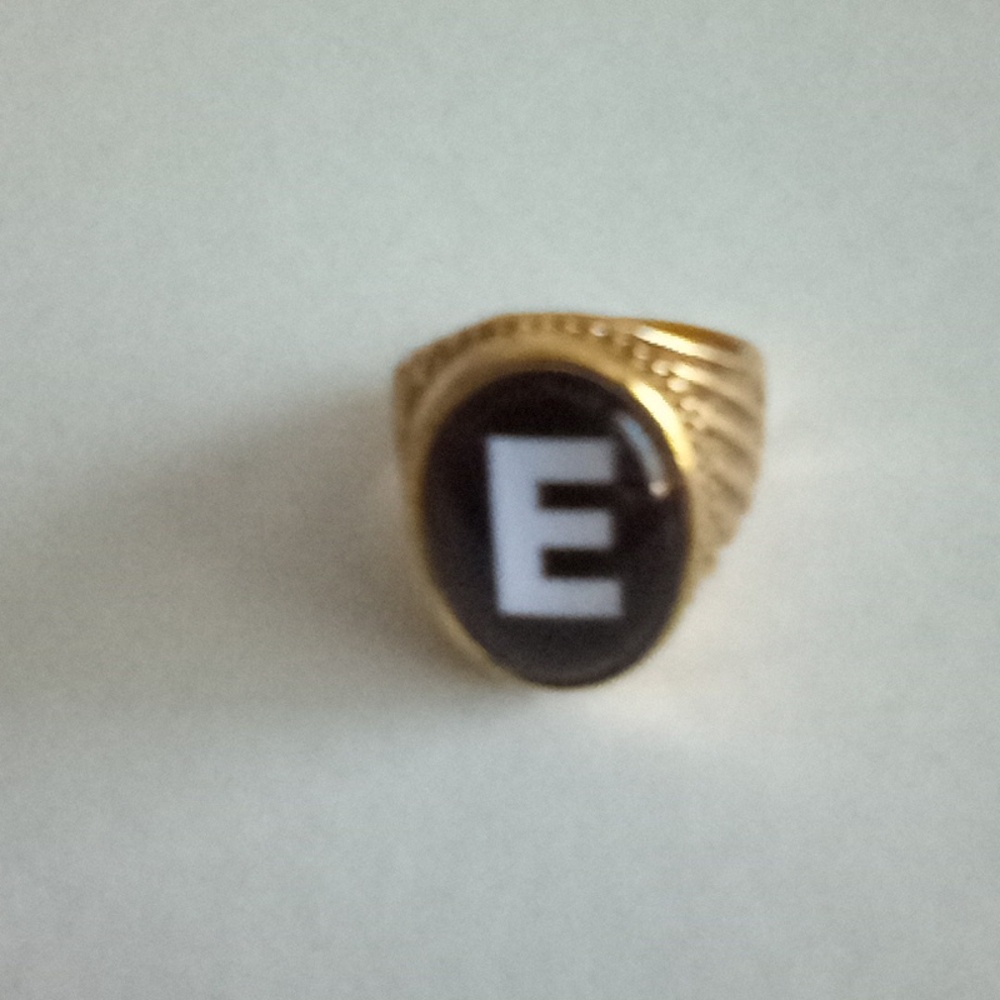Monogram Initial "E "Ring Semi Precious Stones Sz… - image 4